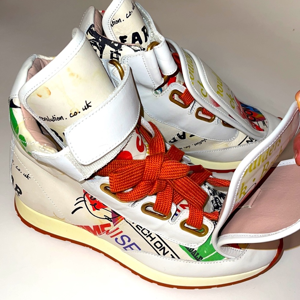 VIVIENNE WESTWOOD 3 TONGUE SNEAKERS IT38 MEANINGLESS PRINT - Picture 8 of 9